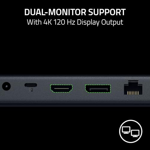 Razer USB 4 Dock: 14 Ports (Type C, Type A, HDMI, DP, Ethernet, SD, 3.5mm) - Dual Monitor Up to 4K 120 Hz - Laptop & Phone Fast Charge - Durable Lightweight Casing - Windows & Mac Compatible - Black - Image 5