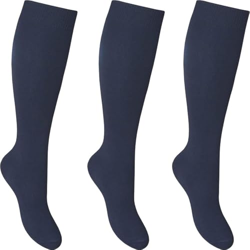 COSHAL 3 pares de calcetines de algodón para niñas, calcetines de regreso a clases, uniformes de fiesta, ajuste cómodo, calcetines largos para niñas, hasta la rodilla, calcetines escolares para niños