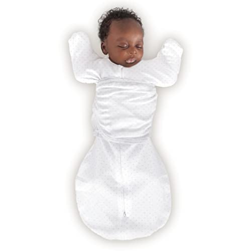 Image of SwaddleDesigns 6-Way Omni Swaddle Sack for Newborn, Transitional Swaddle Sack with Wrap & Arms Up Sleeves & Mitten Cuffs, Easy Swaddle Transition, Better Sleep, Sterling Polka Dot, Small, 0-3 Months