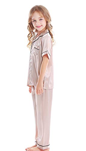 Image of Kids Satin Short-Top and Long-Pants 2-Pieces Pajamas Sleepwears Set
