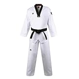 MOOTO Korea Taekwondo Basic 5 (BS5) Standard Uniform [schwarzer V-Ausschnitt] WT Dobok (210 cm - 219 cm), Weiße Uniform mit schwarzem V-Ausschnitt, X-Small-4X-Large