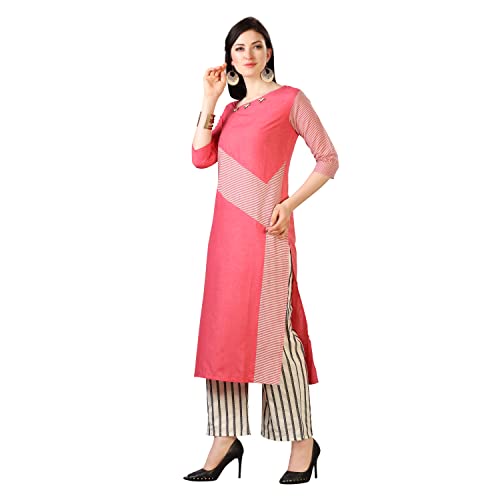 Image of EthnicJunction Women's Cotton Stripted Straight Kurta