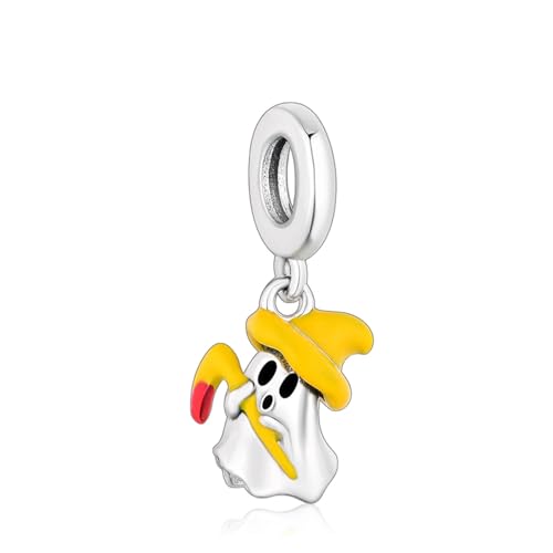 NUNUYAYA Charms Abaloriosde Cuentas Plata de Ley 925 con Circonita Cúbica The Ghost in the Yellow Hat Charms Colgante Compatible con Mujer Europeo Pulsera Collar Halloween