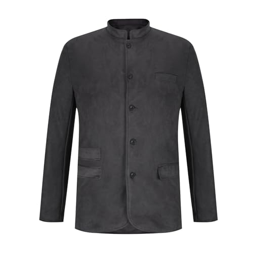 Cambkatl Men's Stand Collar Suede Blazers Vintage Button Down Sports Coat Cowboy Stylish Long Sleeve Suit Jackets3