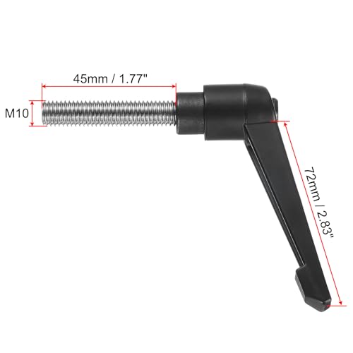 Image of uxcell Adjustable Clamping Lever Handle M10 x 45mm Metric 304 Stainless Steel Male Threaded Stud Hand Knobs Push Button Ratchet Rotating Screw Handles Bolts with Locking Lever Black