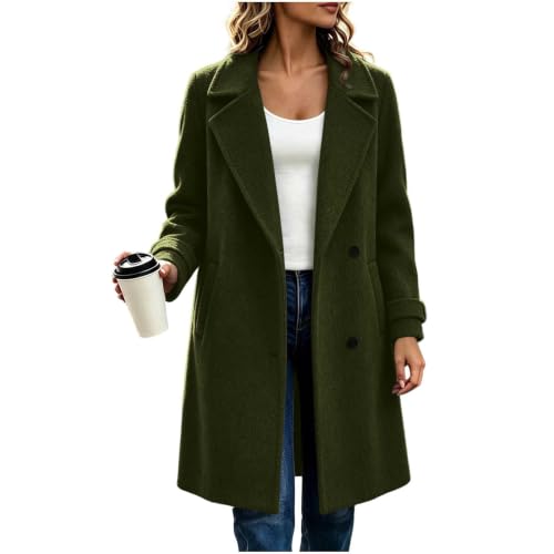 Womens Long Wool Coat Winter Casual Single Breasted Pea Coats - image 1