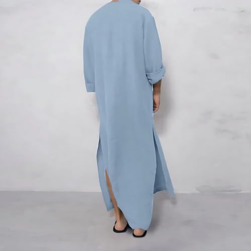 Men's Pajamas Tops Nightshirt Sleepwear Comfy Big&Tall Henley Sleep Long Shirt Gown Men Kaftan Muslim Arab Thobe2