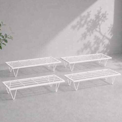Image of BonKaso Heavy Duty Rectangle Plant Stand: 60.9X 20.3 x 12.7 cm, White - Set of 4, Modern Design for Indoor & Outdoor Use, Sturdy, Anti-Rust Planter Stand for Garden, Balcony, Patio