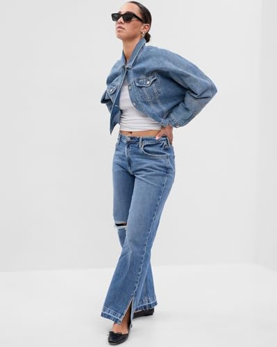 Image of Gap Women Vintage Mid Rise Mom Fit Mid Washed Jeans with Slit Ankle Detail