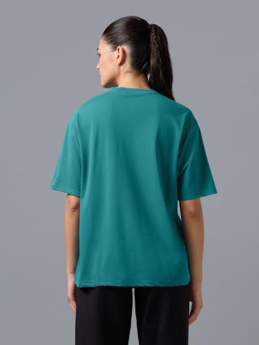 Image of TECHNOSPORT Women's Printed Boxy Fit Round Neck T-Shirt COTFLEX Half Sleeve Slip On Polyester for Gym Yoga Workout UPF50+ Anti Odour