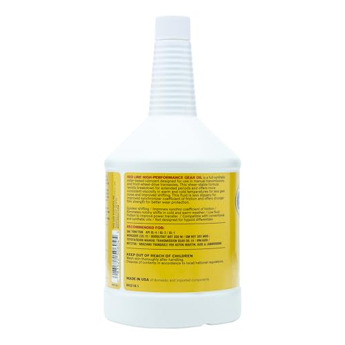 Red Line 50604 MT-LV 70W/75W GL-4 High-Performance Full Synthetic Gear Oil Lubricant for Manual Transmissions & Transaxles - 1 Quart