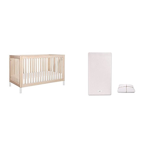 Gelato 4-in-1 Convertible Crib, White Color Feet with Pure Core Non-Toxic Crib Mattress with Dry Waterproof Cover