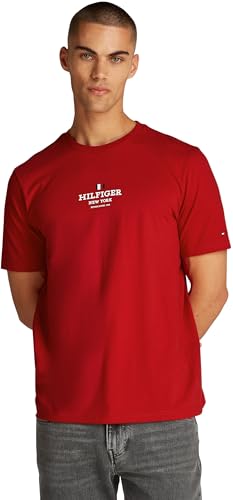 Tommy Hilfiger Herren T-Shirt Kurzarm mit Branding, Mehrfarbig (Medium Red), S – Ansicht 1