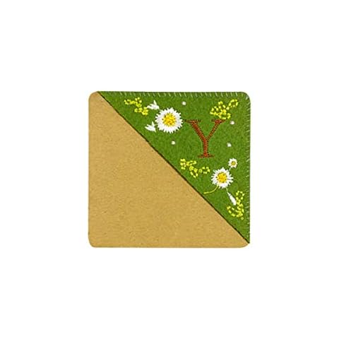 Felt Corner Bookmark, Cute Flower Letter Embroidery Bookmarks, Felt Triangle Bookmark for Book Lovers Kids Teachers (Y, Green) Cover