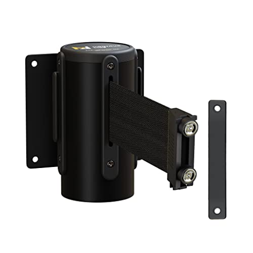 Montour Line WM115 Wall Mounted Retractable Belt Barrier with Magnetic Belt End, Fixed Mount, Black Casing (8.5 ft Black Belt)