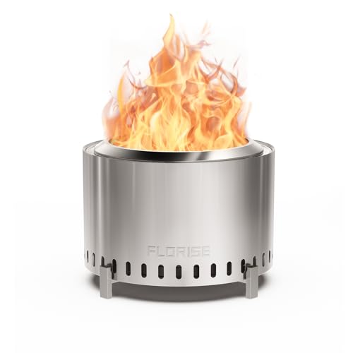 Florise 27 Inch Smokeless Fire Pit, Outdoor Portable Firepit with Waterproof Cover & Poker,...