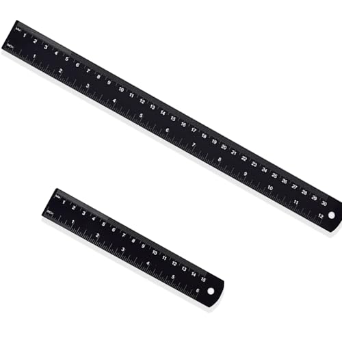 メタル定規 2個 12インチ&6インチ定規MM&アルミニウム合金 吊り下げ穴&変換テーブル付き クリア&正確なブラックセット オフィス、学校、DIYクラフト、アート用