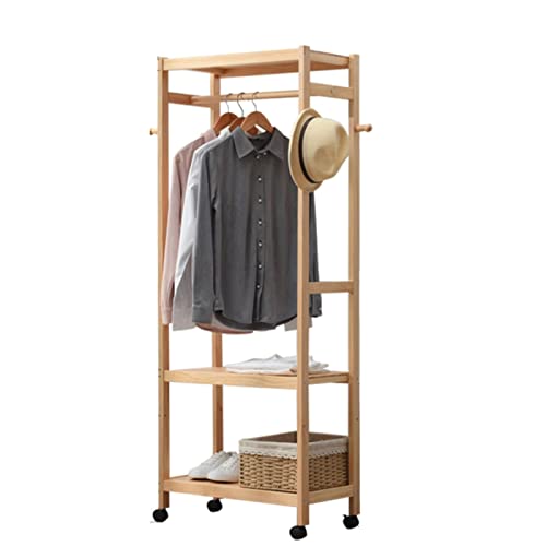 Porte-vêtements en bois autoportant sur roulettes pour entrée et chambre