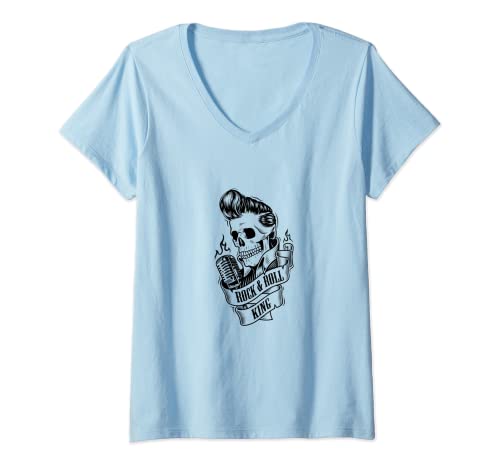 Damen Rock n Roll t shirt, Pomade Rockabilly Frisur Motiv Geschenk T-Shirt mit V-Ausschnitt