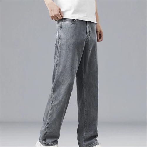Men's Summer Ultra-Thin Denim Jeans Loose Straight Fit Soft Drape Elastic Waist Casual Long Pants3