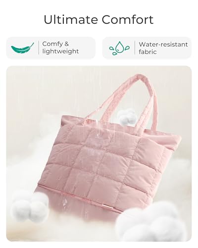 Image of BAGSMART Expandable Tote Bag for Women, Puffer Work Tote Handbag, Quilted Carry On Bag for Travel Gym