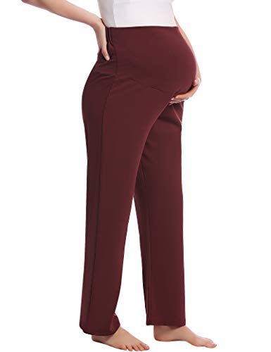 Pantalones largos de maternidad para mujer, pantalones largos sobre el vientre, pijama o pantalones de yoga. borgoña S Cover