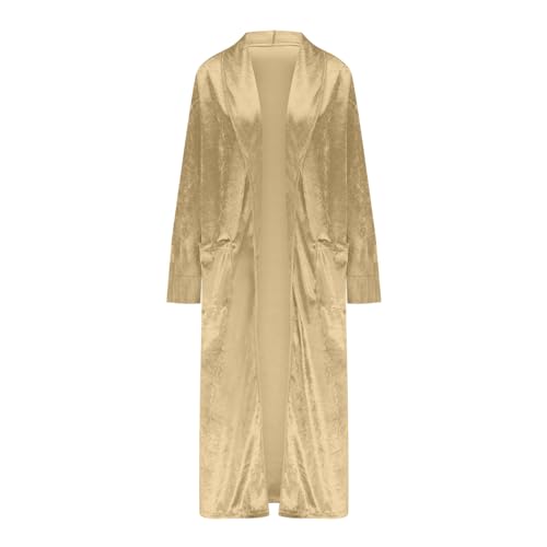 Women's Velvet Long Cardigan Jacket Dressy Velour Lapel Collar Maxi Coats Vintage Open Front Duster Cardigan Outwear3