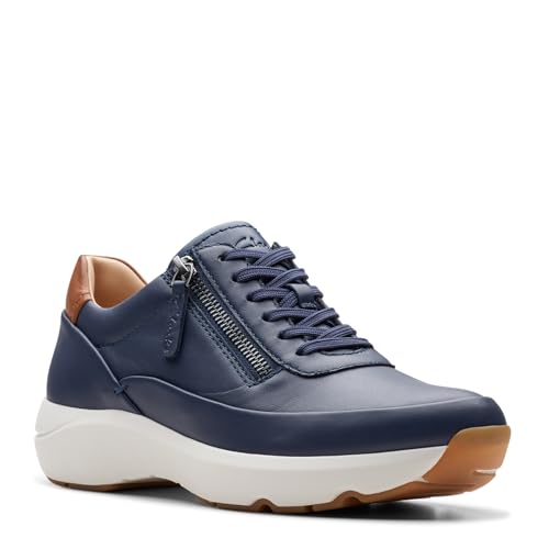 Clarks Damen Tivoli Zip Sneaker, Navy Leather, 42 EU
