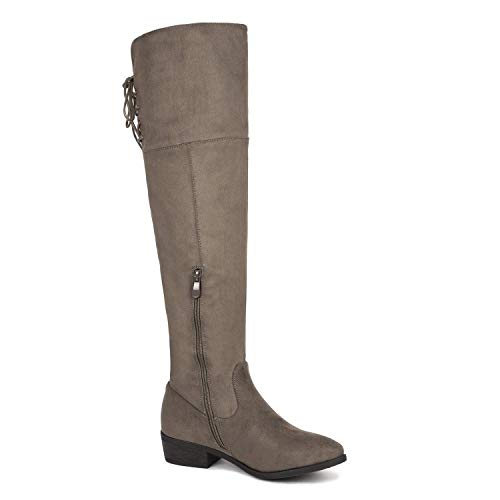 DREAM PAIRS Women's Over The Knee High Low Block Heel Riding Boots Uplace Lei,Size 8,Khaki-Lei,LEI