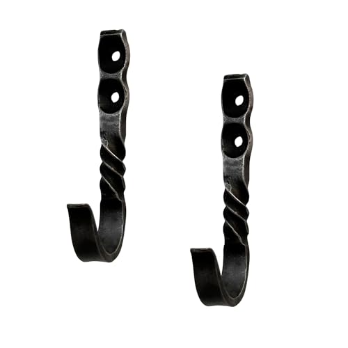 Living Ideas LIAMZ048 Hand Forged Twisted Wall Hook Set Of 2 Pcs Wrought Iron Handmade Rustic Hook cover