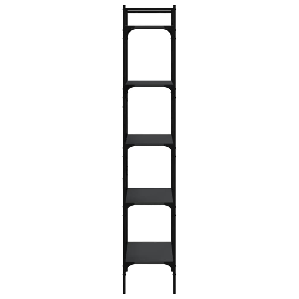 Bücherregal 5 Fächer Schwarz, Holzwerkstoff mit Metallrahmen, 56x31,5x174 cm, Standregal und Regalsystem für Büro Wohnzimmer Schlafzimmer, Stauraum und Ablage