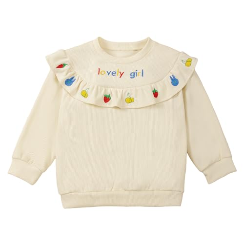 Baby Girl Fall Fruit Sweatshirt Top Ruffled Round Neck Letter Embroidery Pullover Top Long Sleeves Blouse 2-7Y