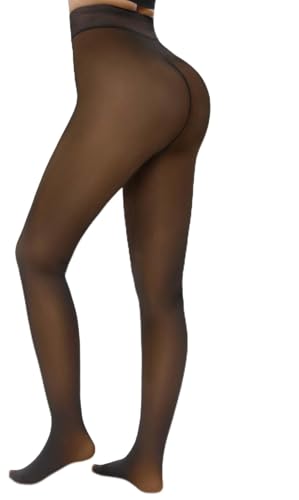 Image of HONGTEYA Fleece Lined Tights Women Winter Thermal Leggings Pantyhose Fake Translucent Thick Warm Sheer Tights
