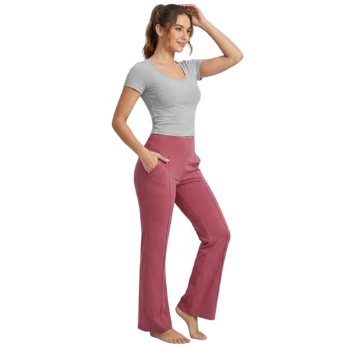 Image of NINQ Women High Waist Flare Pants Lite Regular | Smart Casual Korean Trouser for Office Wear, Gym, Sports, Travel & Daily Styling