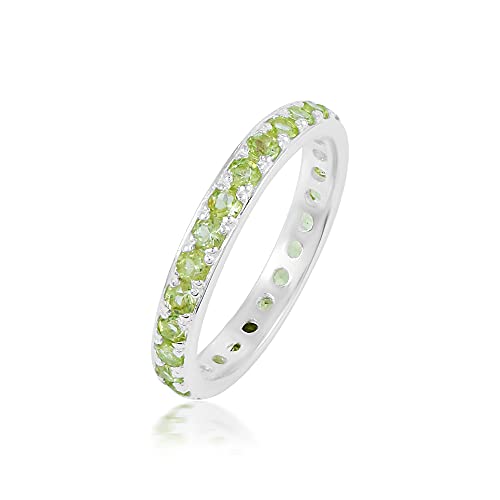 Peridot Gemstone 925 Sterling Silver Eternity Band Ring With Pave Setting Fine Jewellery