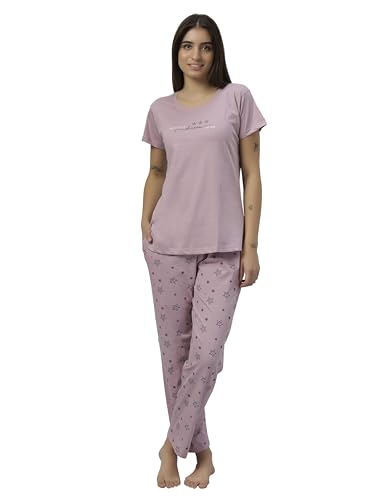 Image of DZZO Women's Cotton Printed Night Suit Set of T-Shirt & Pyjama, Night wear Dress, Relaxed wear for Women /Girls