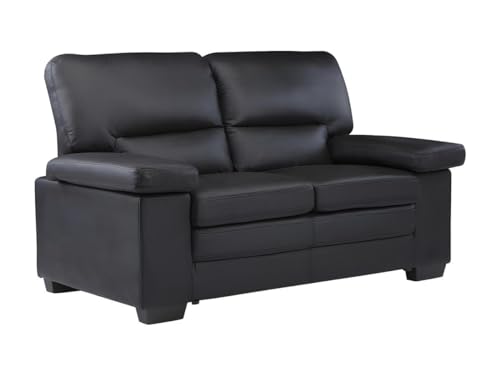 Vente-unique-Sofá 2 plazas de Piel de búfalo Mimas - Negro