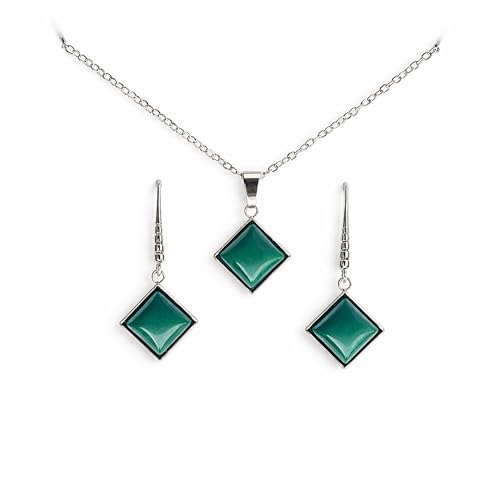 ASTER ALHELÍ   Conjunto Collar y Pendientes Mujer Piedras Naturales   Joyas Acero Inoxidable Mujer   Conjunto Joyería Elegante y Ligero   Set Collar y Pendientes Regalo Mujer (Verde)