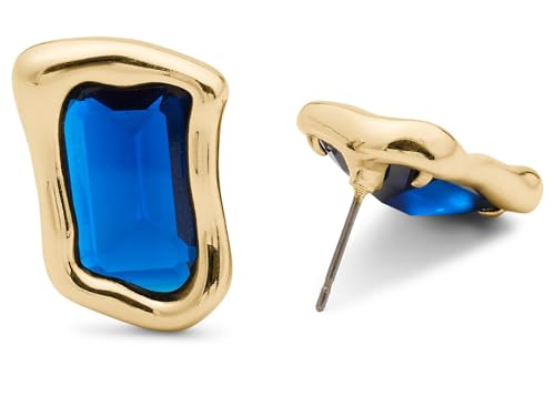 Kate Spade New York Molten Glass Statement Stud Earrings, Sapphire Blue, Cubic Zirconia and Glass Stone, Fashion Statement Style