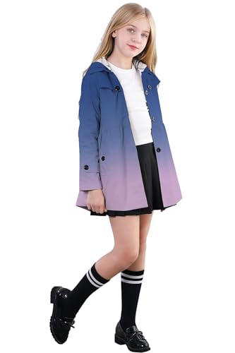 Image of Betusline Girl's Single Breasted Trench Coat Hooded Dress Coat Outerwear, 2-14 Years