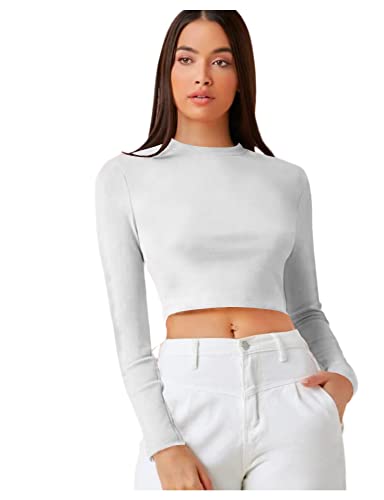 Image of Dream Beauty Fashion Women's Casual Round Neck Long Sleeves Stylish Crop Top - 17 inch Inches (Tee-Tally 02)