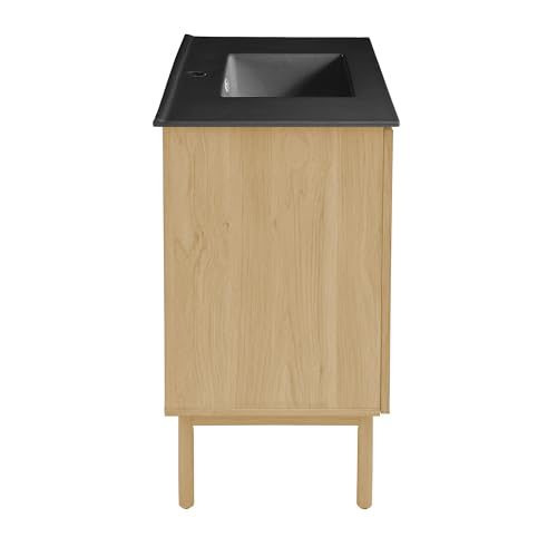 Image of Swiss Madison Classe 36 inch Freestanding Bathroom Vanity in Natural Oak with Black Sink Top