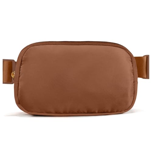 Cwualo Belt Bag Zipper Fanny Pack Crossbody Bags for Women Fashion Nylon Waist Packs Water Repellent Two Way wear with Adjustable Strap Gifts for Teenage Girls Women Men(Brown)