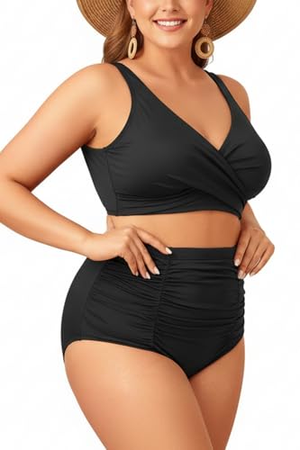 Holipick Two Piece Plus Size Swimsuits for Women High Waisted Bikini Tummy Control Bathing Suits Twist Front Swimwear
