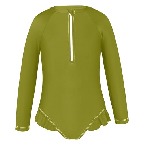 Olive Girls Long Sleeve Rashguard Swimsuit UV Protection One-Piece Swimwear Bathing Suit Olive2