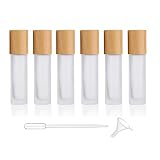 6 Pack Frosted Roller Bottles With Bamboo Lids,Glass Roll On Bottles Essential Oil Roller Bottles Perfume Aromatherapy Sample Bottles With Stainless Steel Balls