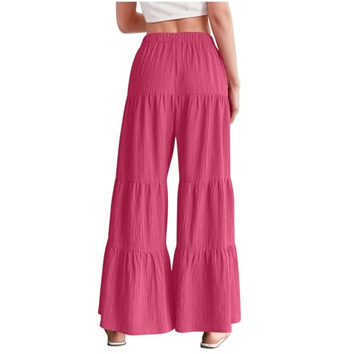 Palazzo Pants for Women Boho Tiered Ruffle Wide Leg Pants Elastic High Waisted Pant Smocked Flowy Beach Trousers2