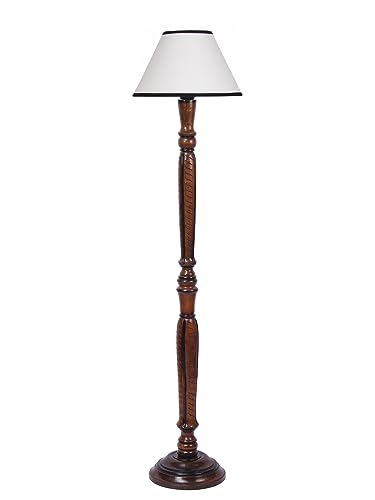Image of Devansh White & Black Cotton conical Wooden Floor lamp -22