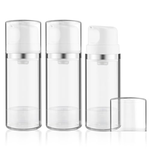100ml/3.4oz Airless Pump Bottles Plastic Cosmetic Pump Dispenser Refillable Large Toiletry Containers for Lotion Liquid Foundation Shampoo - 3 Pcs