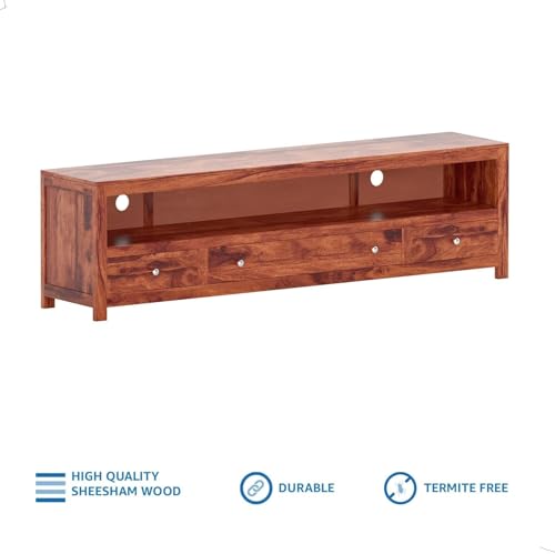 Image of Louis Rosewood Sheesham Solid Wood TV Entertainment Unit | Wooden Table Stand Living Room & Office (Finish Color - Honey Finish)
